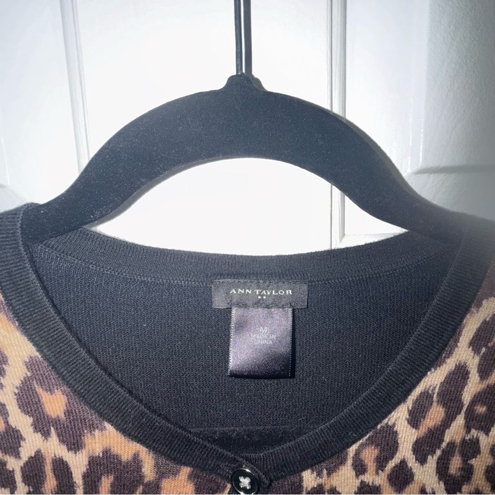 Ann Taylor Leopard Print Cardigan with Black Trim - Picture 3 of 4